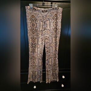 Lord & Taylor Ladies Crushed Velvet Feel Boho Pants - Tan/gray And Blue Pattern